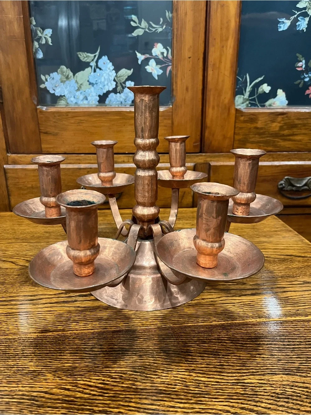 Antique Arts & Crafts Hammered Copper 7 Light Candelabra Handcrafted Mission
